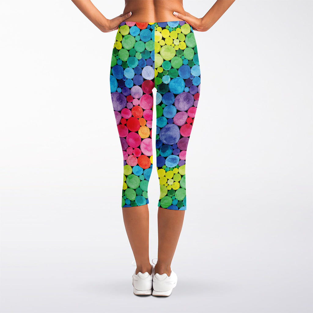 Watercolor Rainbow Pattern Print Women's Capri Leggings