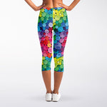 Watercolor Rainbow Pattern Print Women's Capri Leggings