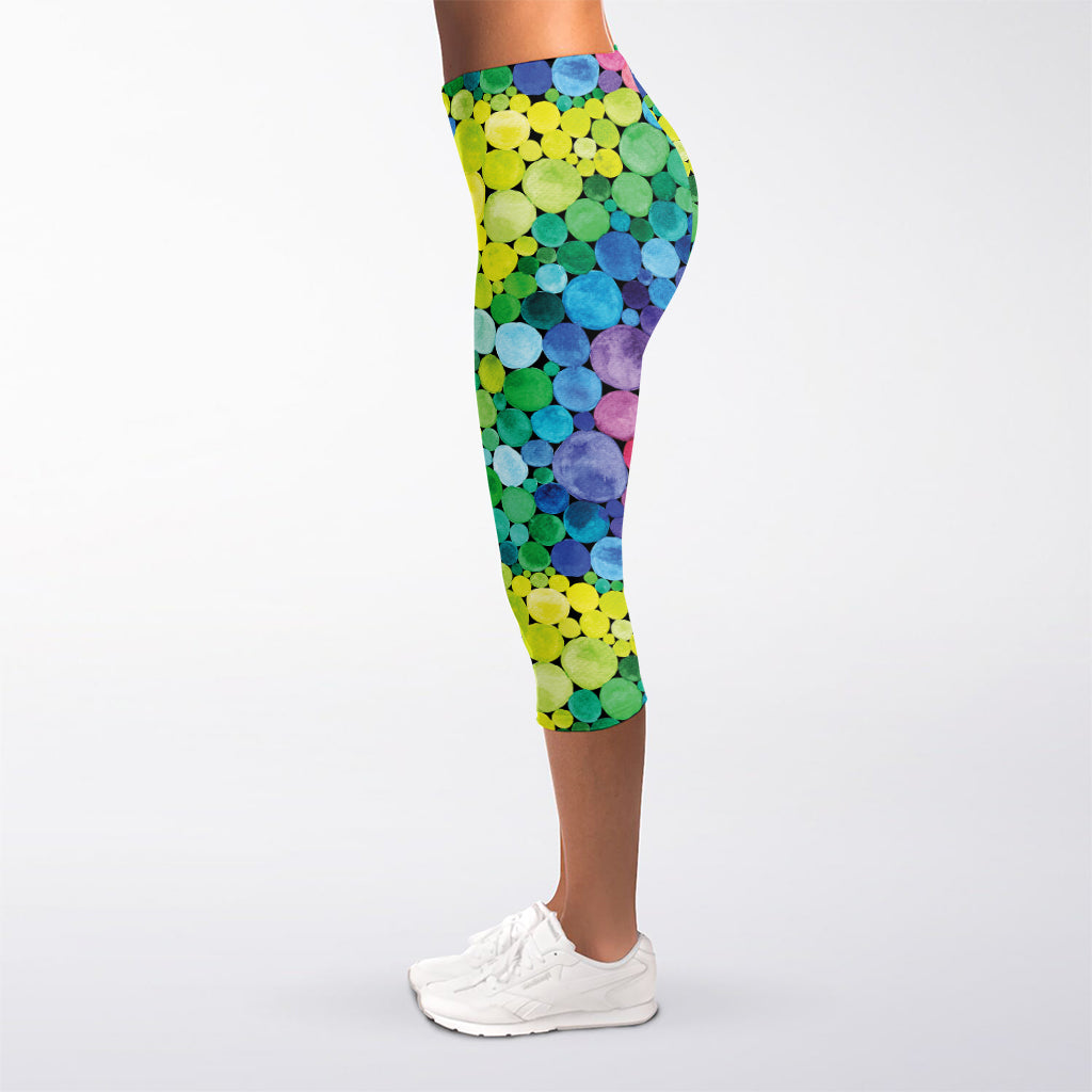 Watercolor Rainbow Pattern Print Women's Capri Leggings