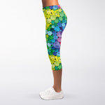Watercolor Rainbow Pattern Print Women's Capri Leggings