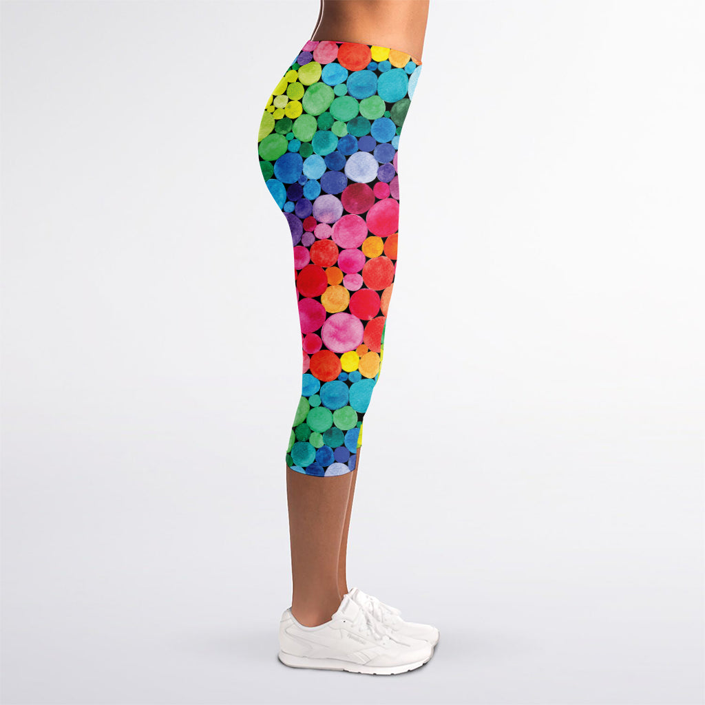 Watercolor Rainbow Pattern Print Women's Capri Leggings