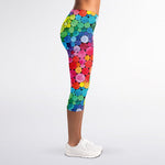 Watercolor Rainbow Pattern Print Women's Capri Leggings