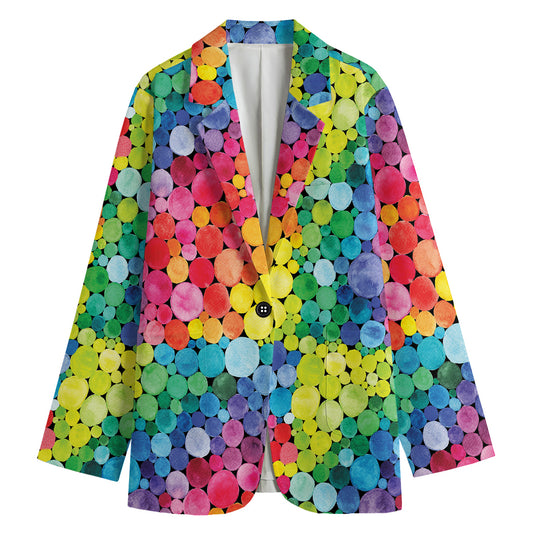 Watercolor Rainbow Pattern Print Women's Cotton Blazer