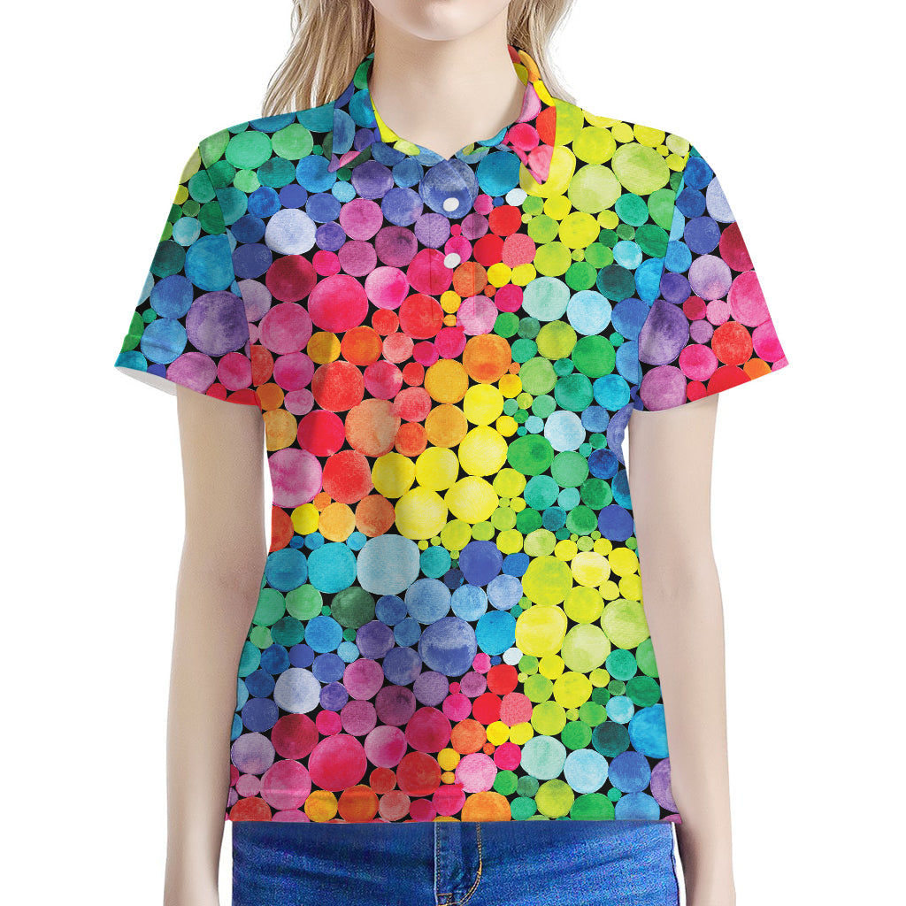Watercolor Rainbow Pattern Print Women's Polo Shirt