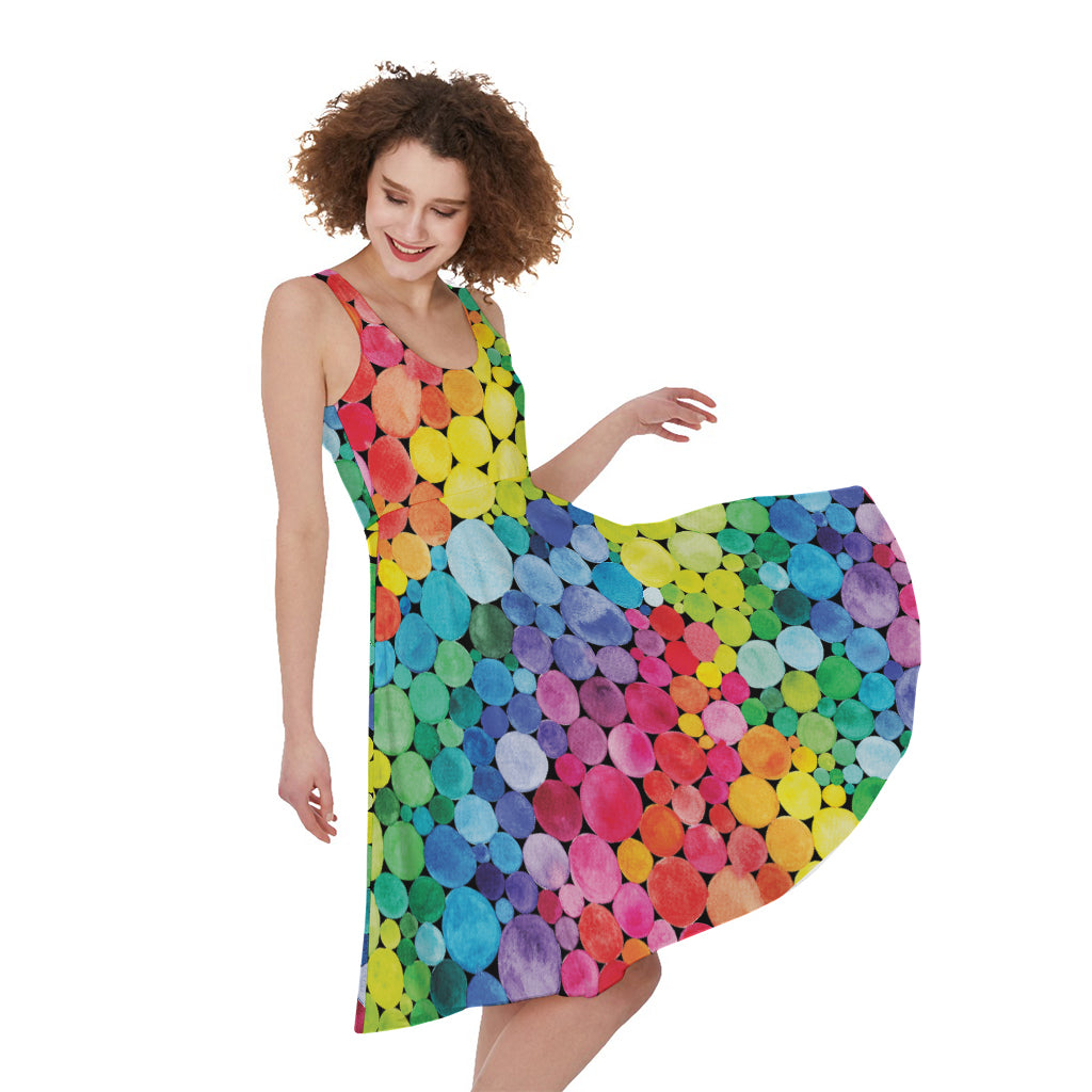 Watercolor Rainbow Pattern Print Women's Sleeveless Dress