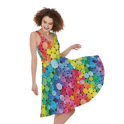 Watercolor Rainbow Pattern Print Women's Sleeveless Dress