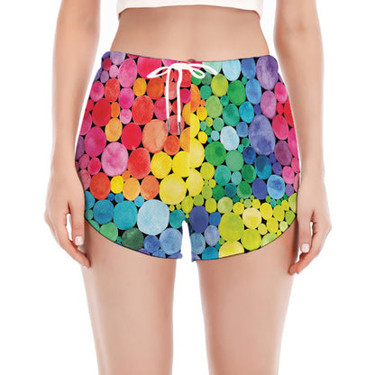 Watercolor Rainbow Pattern Print Women's Split Running Shorts
