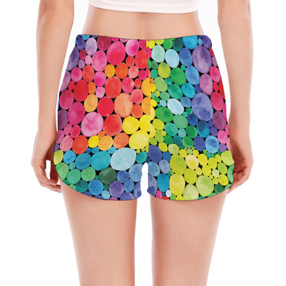 Watercolor Rainbow Pattern Print Women's Split Running Shorts