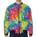 Watercolor Rainbow Pattern Print Zip Sleeve Bomber Jacket