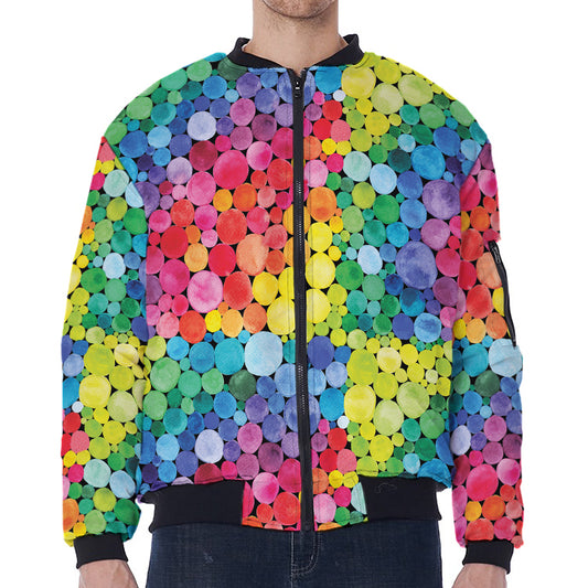 Watercolor Rainbow Pattern Print Zip Sleeve Bomber Jacket