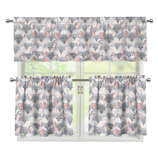 Watercolor Rat Pattern Print 3 Piece Kitchen Curtains