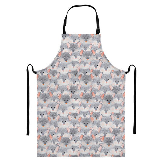 Watercolor Rat Pattern Print Bib Apron With Pocket