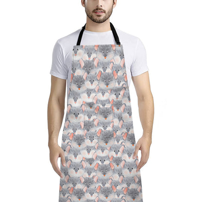 Watercolor Rat Pattern Print Bib Apron With Pocket