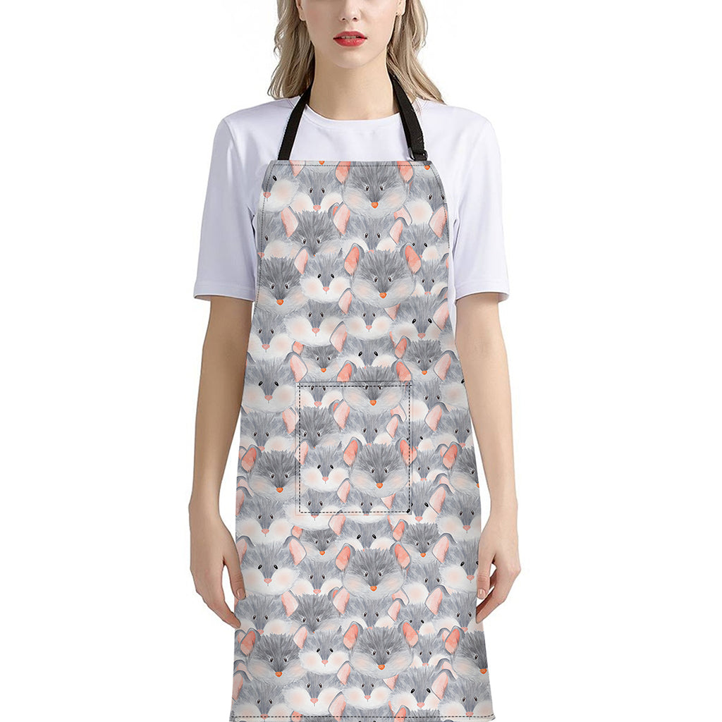 Watercolor Rat Pattern Print Bib Apron With Pocket