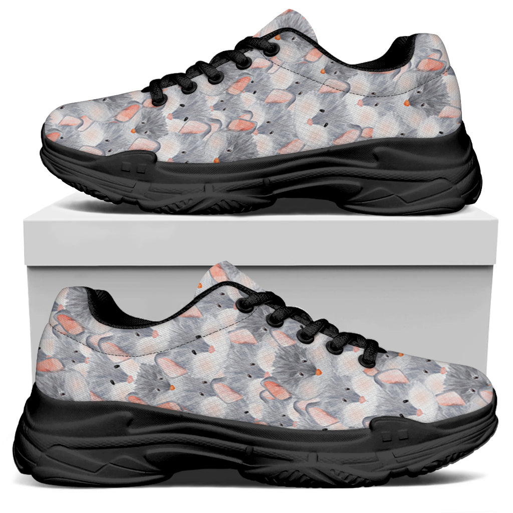 Watercolor Rat Pattern Print Black Chunky Shoes