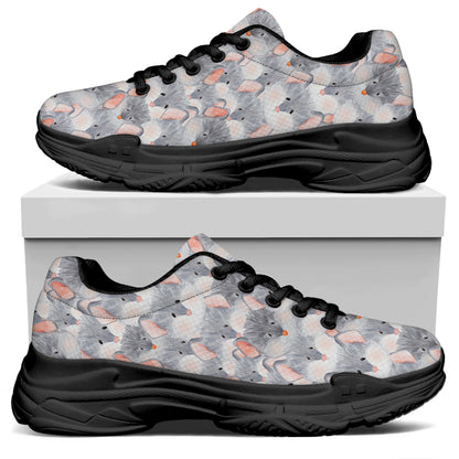 Watercolor Rat Pattern Print Black Chunky Shoes