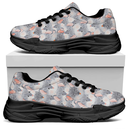 Watercolor Rat Pattern Print Black Chunky Shoes