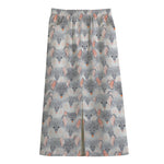 Watercolor Rat Pattern Print Cotton Front Slit Maxi Skirt