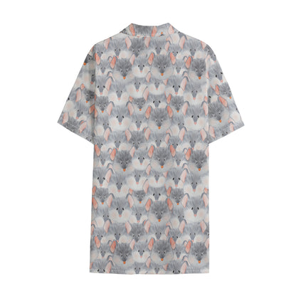 Watercolor Rat Pattern Print Cotton Hawaiian Shirt