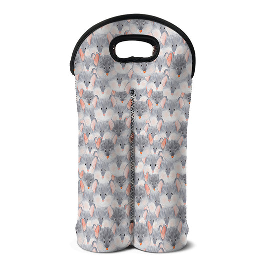 Watercolor Rat Pattern Print Double Neoprene Wine Tote