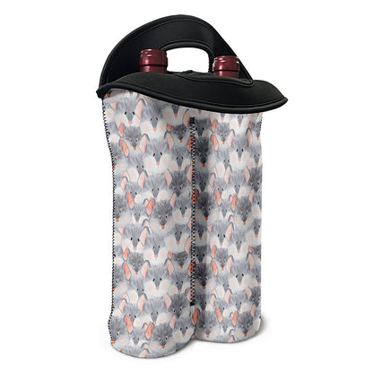 Watercolor Rat Pattern Print Double Neoprene Wine Tote