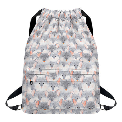Watercolor Rat Pattern Print Drawstring Backpack