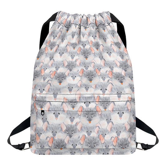 Watercolor Rat Pattern Print Drawstring Backpack
