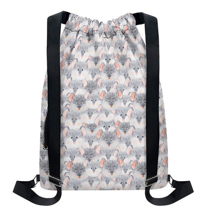 Watercolor Rat Pattern Print Drawstring Backpack