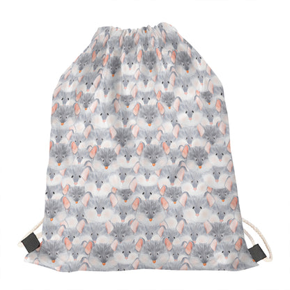 Watercolor Rat Pattern Print Drawstring Bag