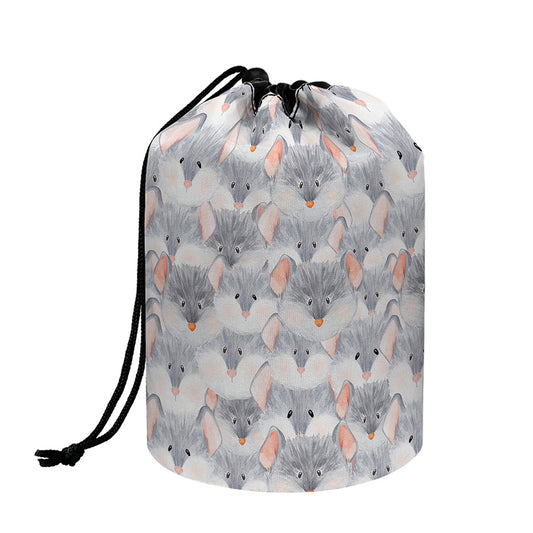 Watercolor Rat Pattern Print Drawstring Makeup Bag
