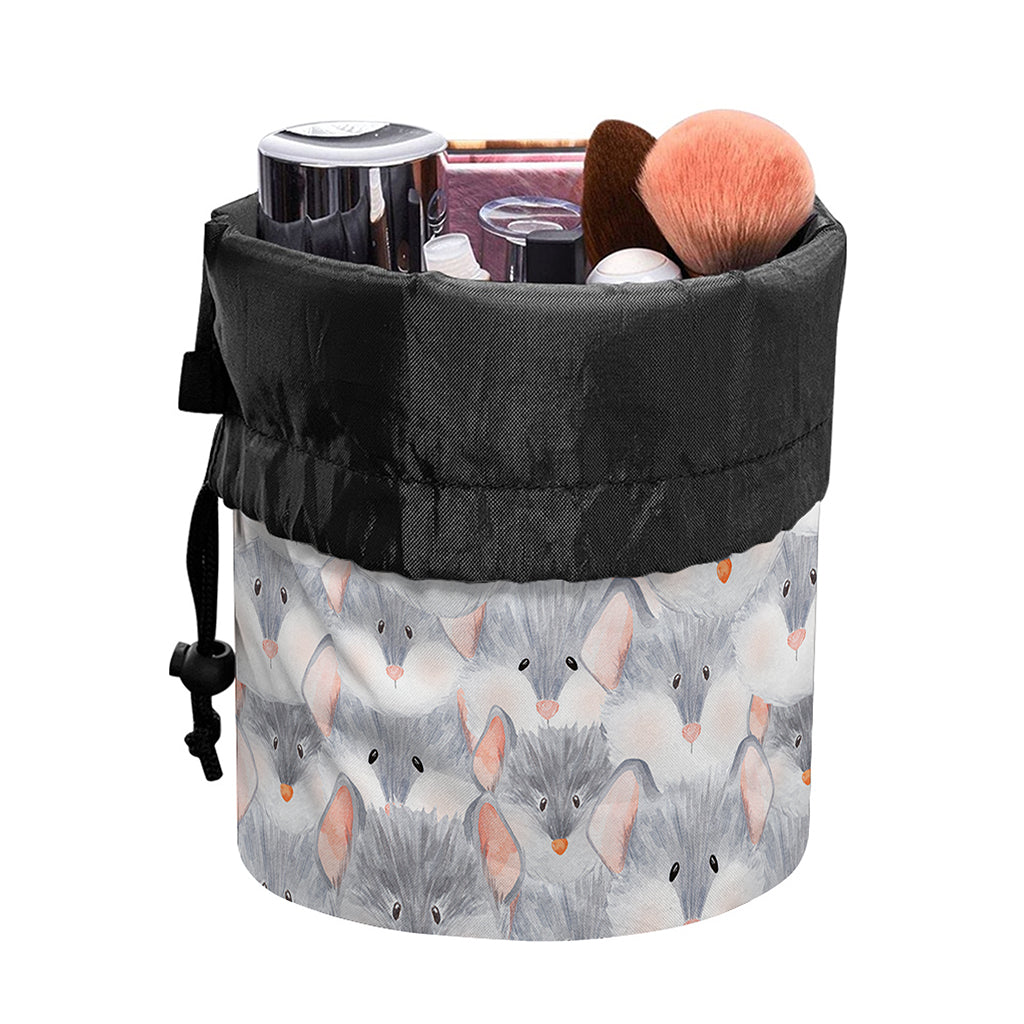 Watercolor Rat Pattern Print Drawstring Makeup Bag