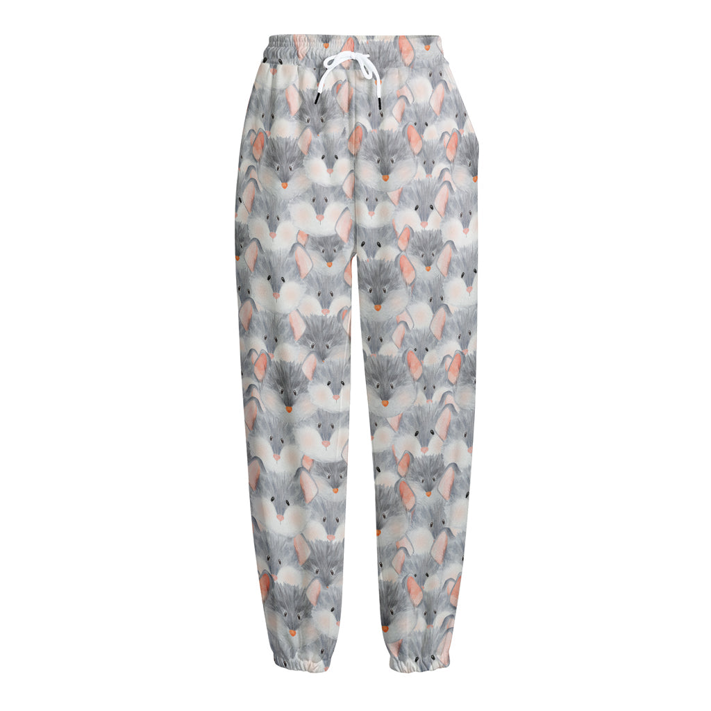 Watercolor Rat Pattern Print Fleece Lined Knit Pants