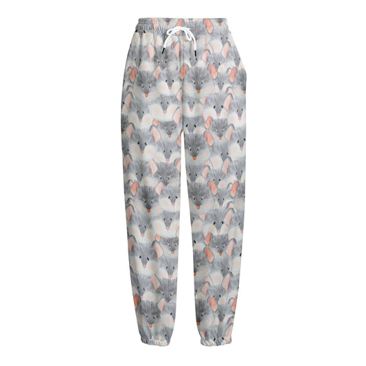 Watercolor Rat Pattern Print Fleece Lined Knit Pants