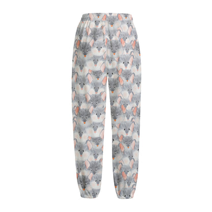 Watercolor Rat Pattern Print Fleece Lined Knit Pants