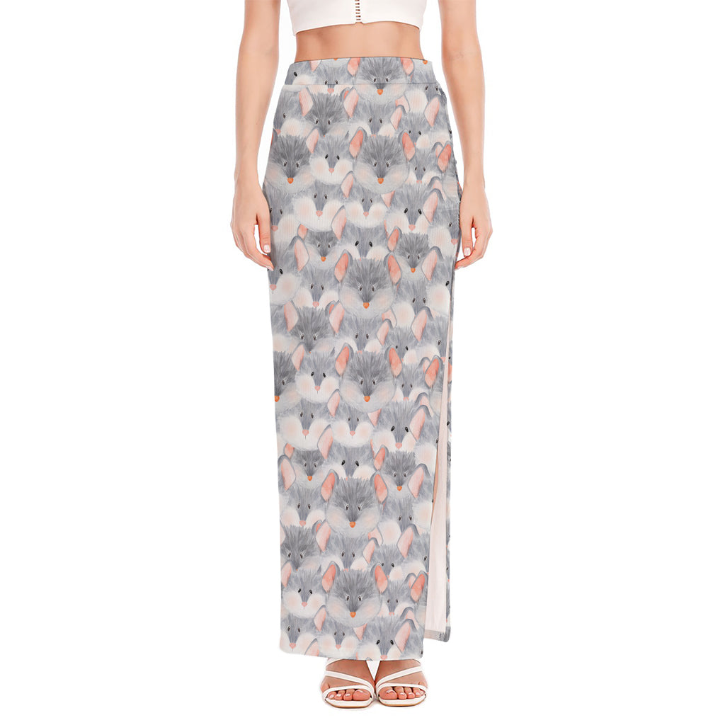 Watercolor Rat Pattern Print High Slit Maxi Skirt