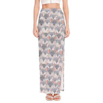 Watercolor Rat Pattern Print High Slit Maxi Skirt