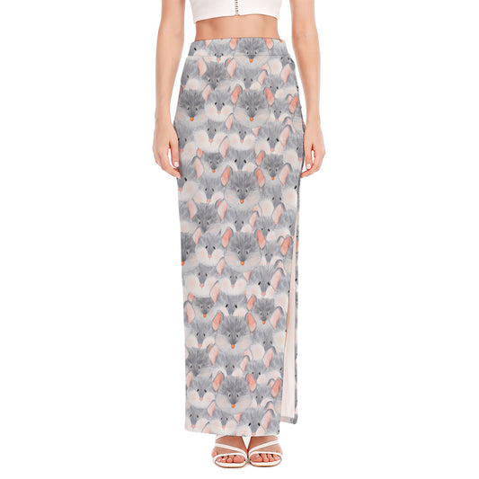 Watercolor Rat Pattern Print High Slit Maxi Skirt