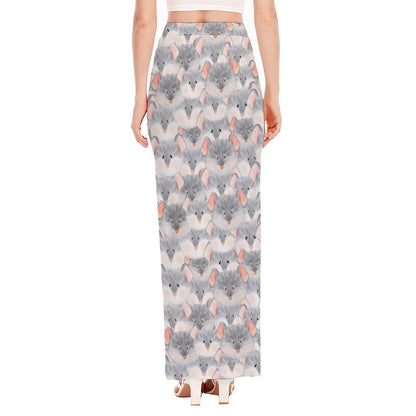Watercolor Rat Pattern Print High Slit Maxi Skirt