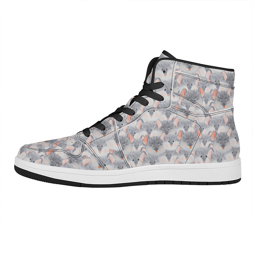 Watercolor Rat Pattern Print High Top Leather Sneakers