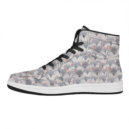 Watercolor Rat Pattern Print High Top Leather Sneakers