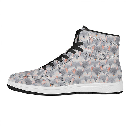 Watercolor Rat Pattern Print High Top Leather Sneakers