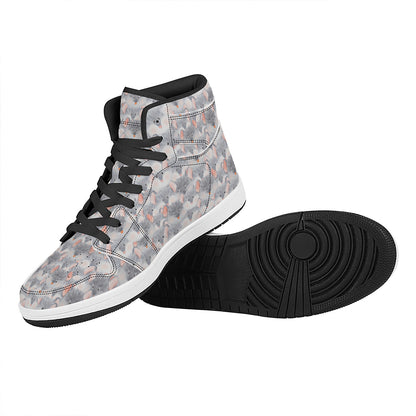 Watercolor Rat Pattern Print High Top Leather Sneakers