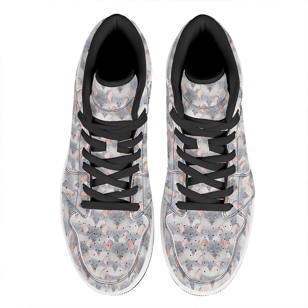 Watercolor Rat Pattern Print High Top Leather Sneakers