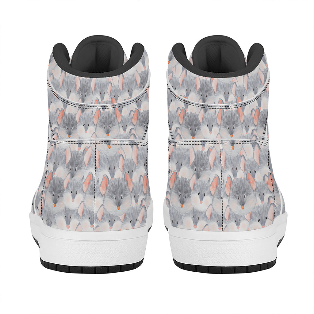 Watercolor Rat Pattern Print High Top Leather Sneakers