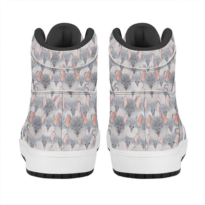 Watercolor Rat Pattern Print High Top Leather Sneakers