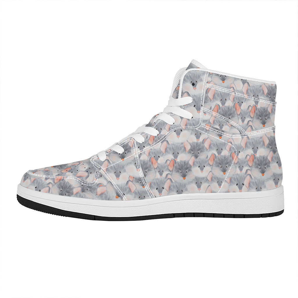 Watercolor Rat Pattern Print High Top Leather Sneakers