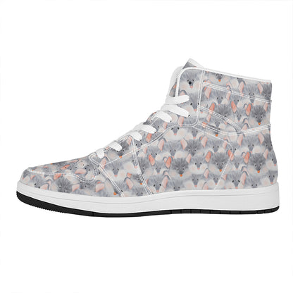 Watercolor Rat Pattern Print High Top Leather Sneakers