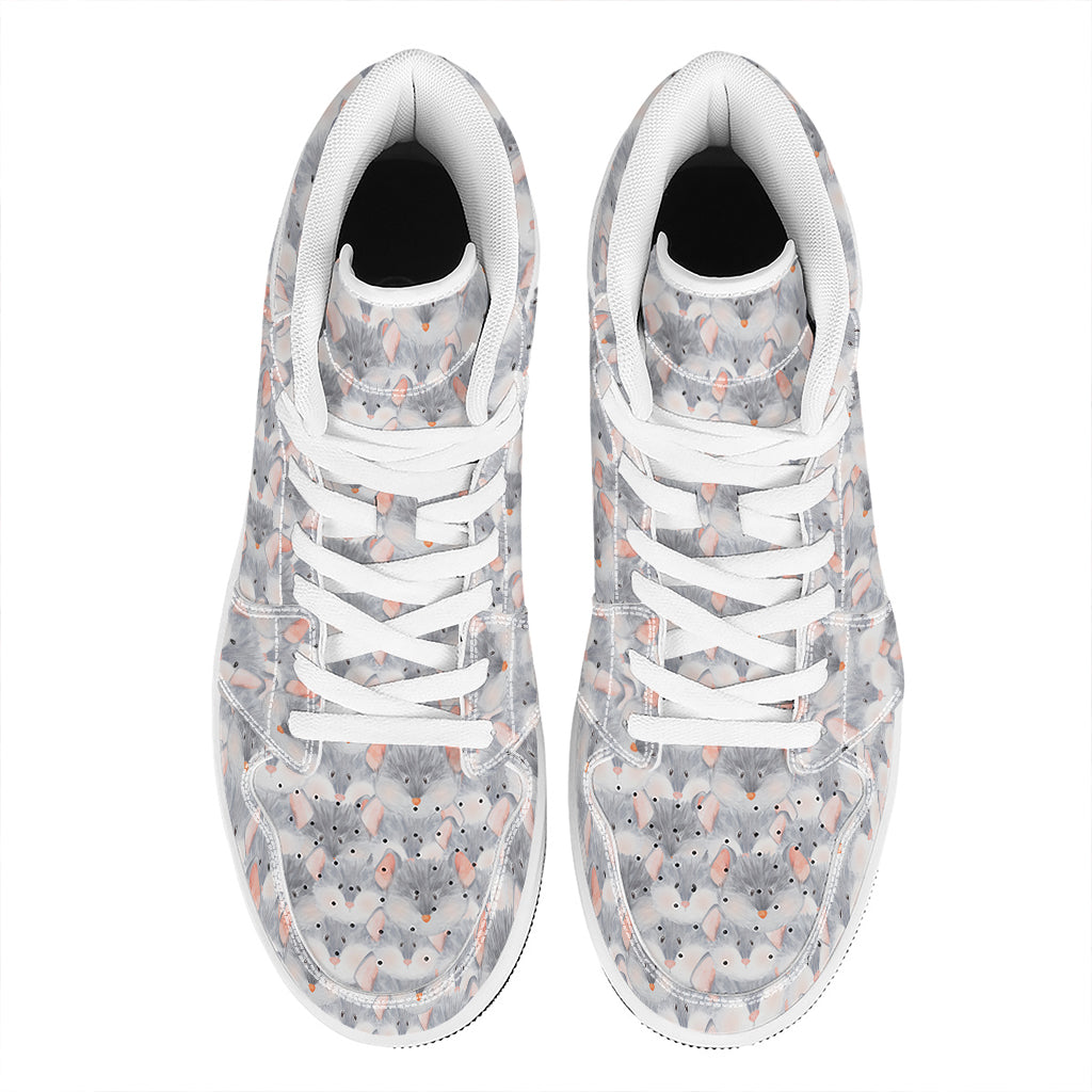 Watercolor Rat Pattern Print High Top Leather Sneakers