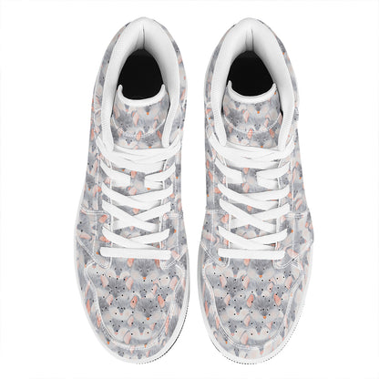 Watercolor Rat Pattern Print High Top Leather Sneakers
