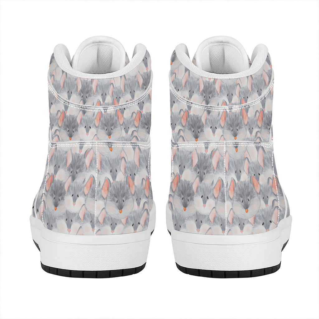 Watercolor Rat Pattern Print High Top Leather Sneakers